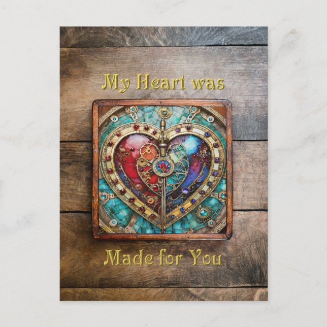 Red & Blue Stained Glass Heart Steampunk Series Postcard (Front)