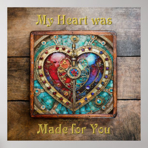 Red & Blue Stained Glass Heart Steampunk Series Poster