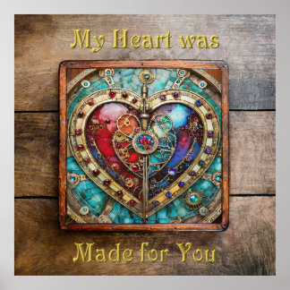 Red & Blue Stained Glass Heart Steampunk Series Poster