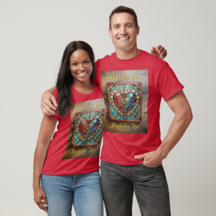 Red & Blue Stained Glass Heart Steampunk Series T-Shirt