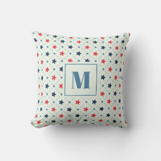 Red Blue Star Dot Line Geometric Pattern Monogram Cushion