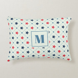 Red Blue Star Dot Line Geometric Pattern Monogram Decorative Cushion