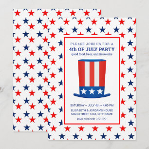 Red Blue Stars 4th July Invitations