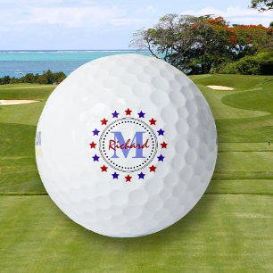 Red Blue Stars Monogram Golf Balls