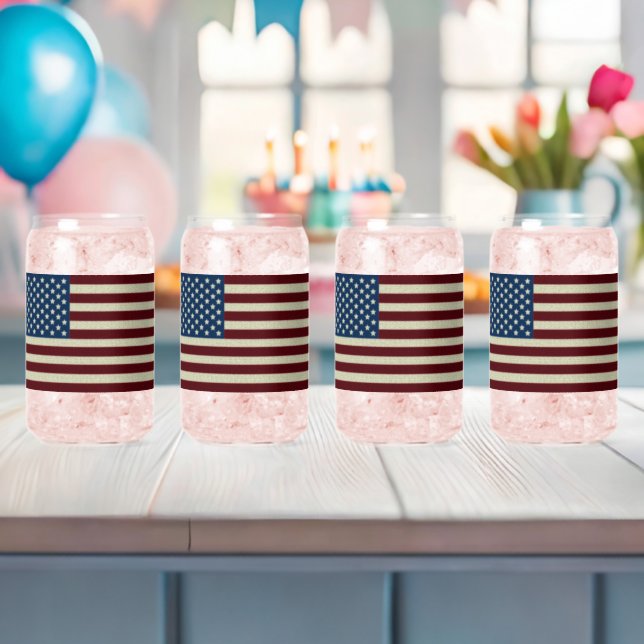 Red & Blue Stars & Stripes USA American Flags Can Glass (Insitu (Baby Shower))