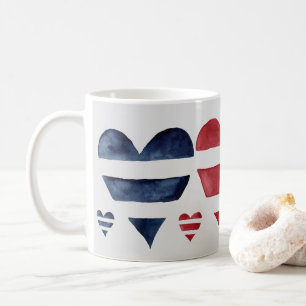 Red Blue Stripe Watercolor Hearts Valentine’s Day Coffee Mug