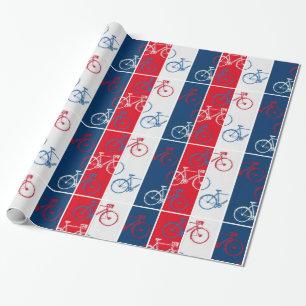 red & blue, striped & cool bicycles wrapping paper