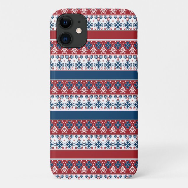 Red Blue Striped Norwegian Pattern  Case-Mate iPhone Case (Back)