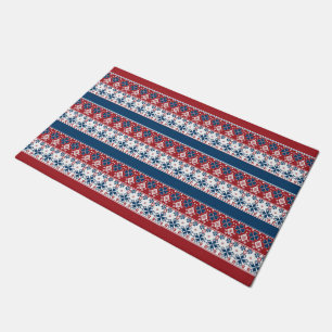Red Blue Striped Norwegian Pattern  Doormat