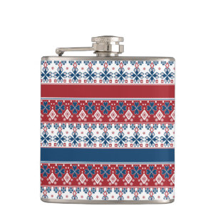 Red Blue Striped Norwegian Pattern Hip Flask
