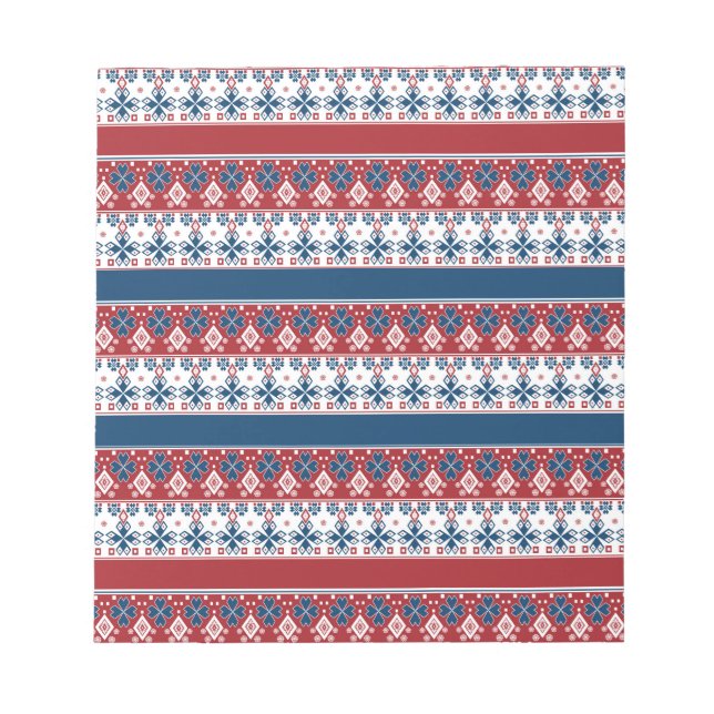 Red Blue Striped Norwegian Pattern  Notepad (Front)