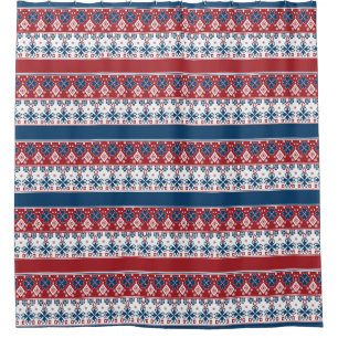 Red Blue Striped Norwegian Pattern  Shower Curtain