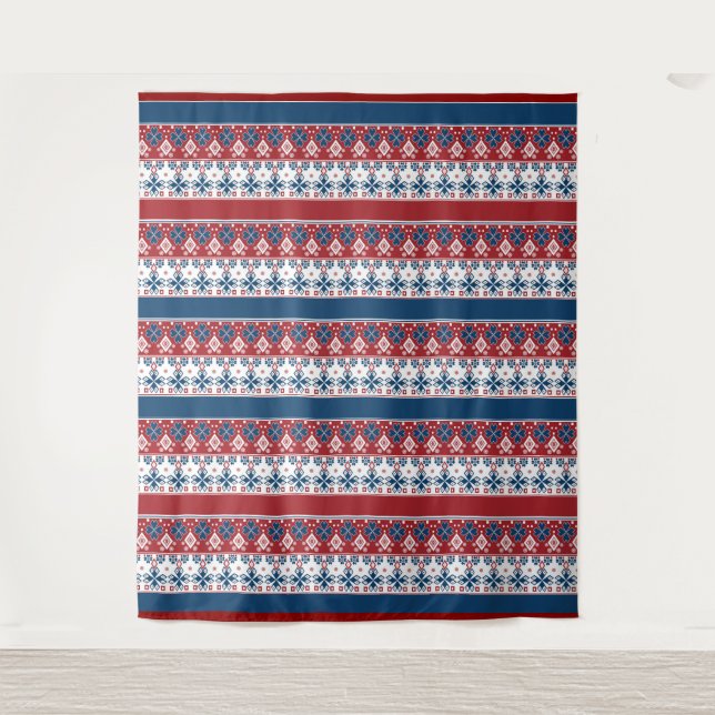 Red Blue Striped Norwegian Pattern  Tapestry (Front)