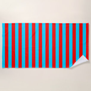 Red Blue Stripes Design Beach Towel