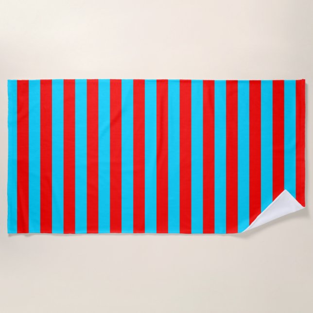 Red Blue Stripes Design Beach Towel (Front)