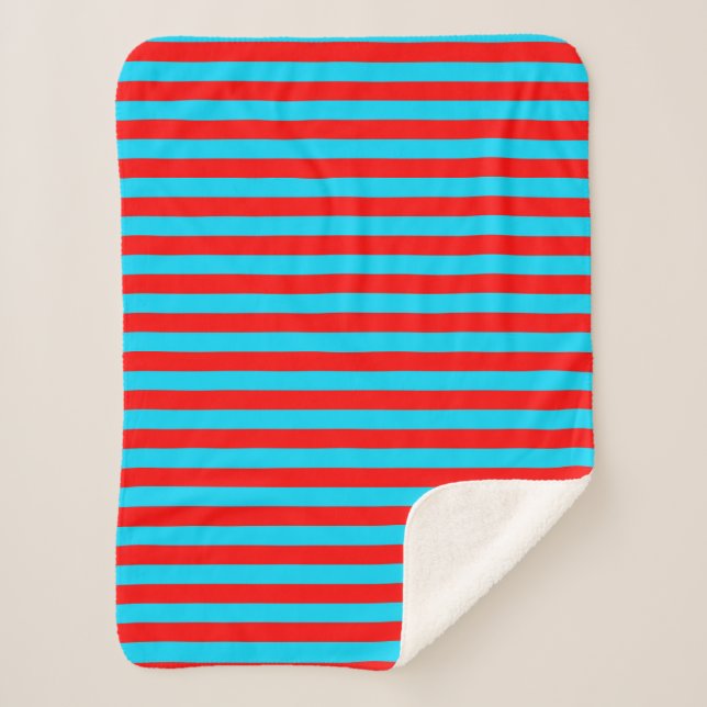 Red Blue Stripes Design Sherpa Blanket (Front)