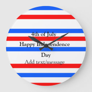 Red blue stripes independence day 4th of July Large Clock