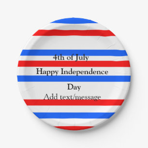 Red blue stripes independence day 4th of July Paper Plate