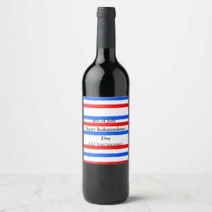 Red blue stripes independence day 4th of July  Wine Label