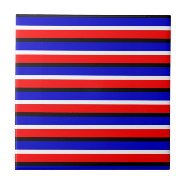 Red Blue Stripes Pattern Design Tile (Front)
