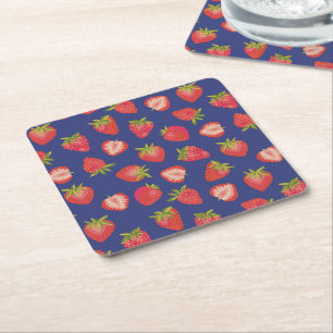 Red & Blue Summer Strawberry Fruit Paper Coaster