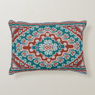 Red Blue Teal Native American Indians Navajo Decorative Cushion