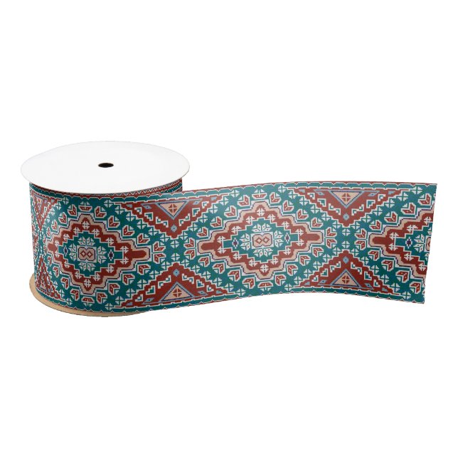 Red Blue Teal Native American Indians Navajo Satin Ribbon (Spool)