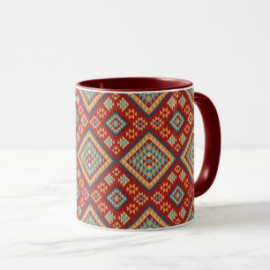 Red Blue Teal Orange Yellow Oriental Kilim Pattern Mug