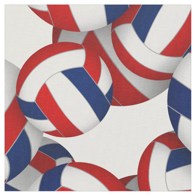red blue team colors volleyballs pattern fabric (Close Up)