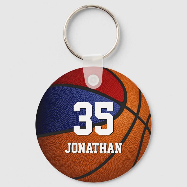 red blue team colours basketball party favours key ring (Front)