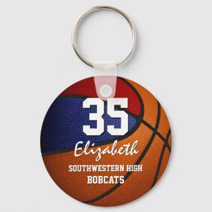 Red blue team colours girls boys basketball key ring