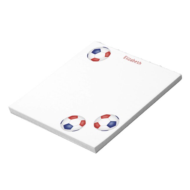 red blue team colours soccer balls personalised notepad (Rotated)