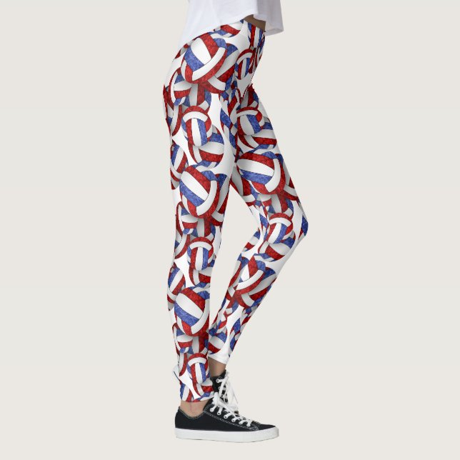 red blue team colours spirit volleyballs pattern leggings (Right)