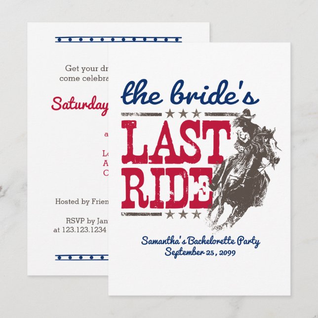 Red & Blue The Bride's Last Ride Invitation (Front/Back)
