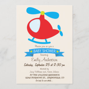 Red & Blue Toy Helicopter Baby Shower Invitation