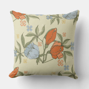 Red & Blue Tulips on Beige Throw Pillow