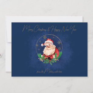 Red Blue Typography Santa Vintage Merry Christmas Holiday Card