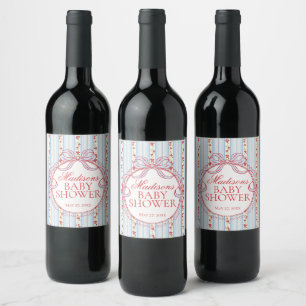 Red & Blue Vintage Fancy Floral Baby Shower Favour Wine Label