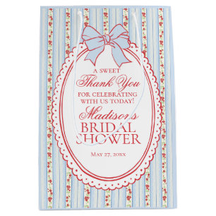 Red Blue Vintage Fancy Floral Bridal Shower Favour Medium Gift Bag