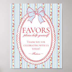 Red & Blue Vintage Fancy Floral Favours Sign