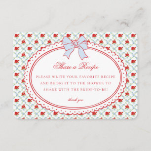 Red & Blue Vintage Fancy Floral Share Recipe Enclosure Card