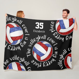 Red blue volleyball court my happy place mantra  fleece blanket