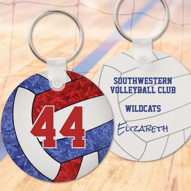 red blue volleyball keychain w school team name (Creator Uploaded)