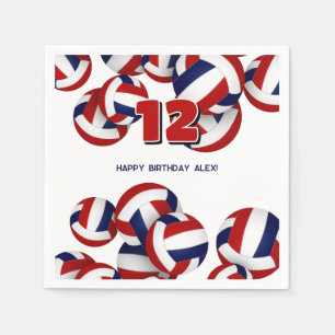 red blue volleyballs boys girls birthday party napkin