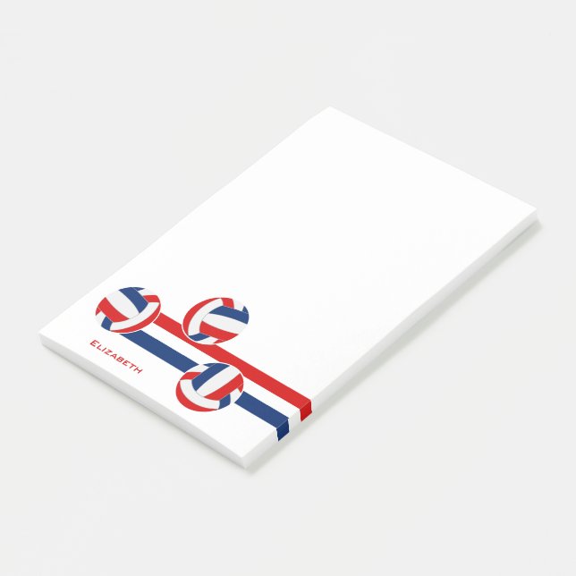 red blue volleyballs custom athlete name post-it notes (Angled)