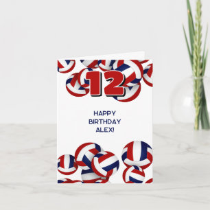 red blue volleyballs kids sports happy birthday card
