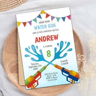 Red Blue Water Gun Invitations