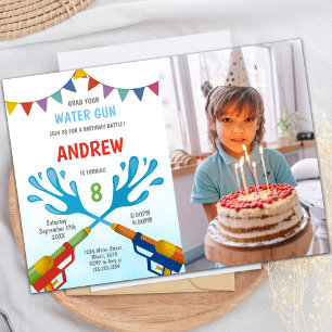 Red Blue Water Gun Invitations with photo