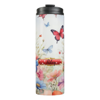Red & Blue Watercolor Butterflies Thermal Tumbler