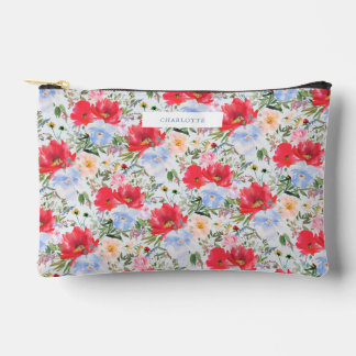 Red Blue Watercolor Florals  Accessory Pouch